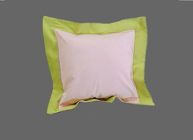 Baby Hemstitch Pillow sham. Baby Pink & Hot Green border